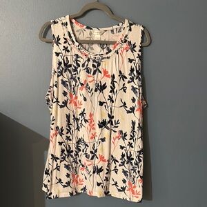 CJ Banks Floral Tank Top - Cream and Navy 3X